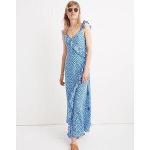 Madewell Ruffled Wrap Maxi Dress in Mini Daisy Floral Blue Size 8 Prairie Spring